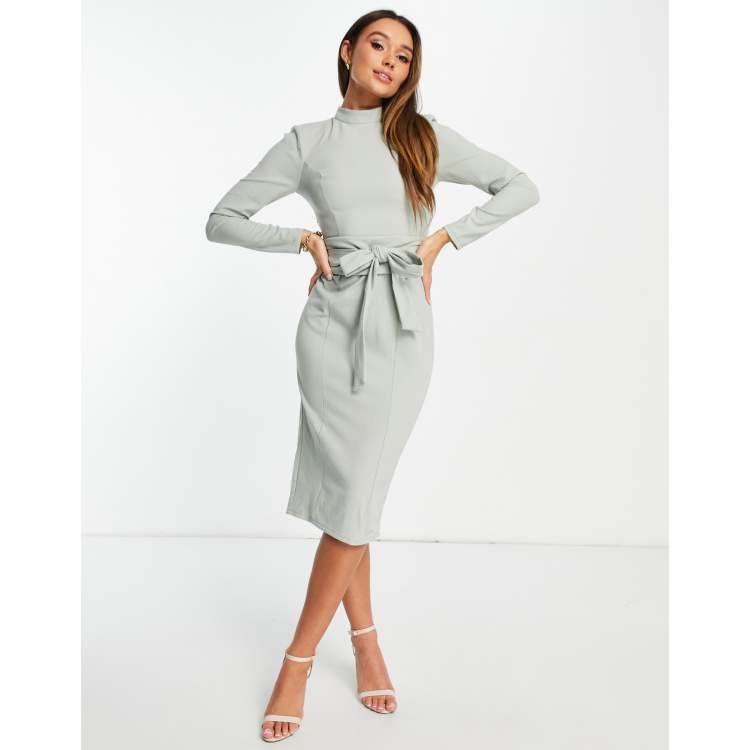 Asos design split sleeve midi dress with obi clearance belt