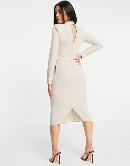 Asos design split sleeve midi dress with 2024 obi belt