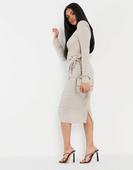 Asos design split sleeve midi dress with obi clearance belt