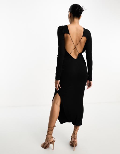 ASOS DESIGN strappy back detail midi dress in black