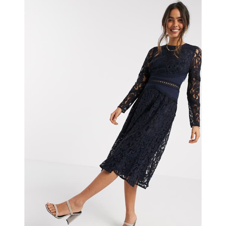 Asos design long sleeve lace top prom midi outlet dress