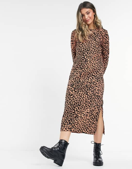 Leopard print midi store dress long sleeve