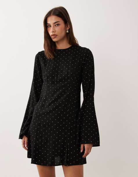 ASOS DESIGN long sleeve mini dress in black and white polka dots - view 1