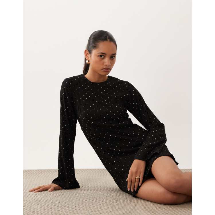 asos black and white polka dot dress DESIGN long sleeve mini in dots SELECT SIZE:S dot print Pretty Prom dresses DREAM PAIRS Women's Chunky