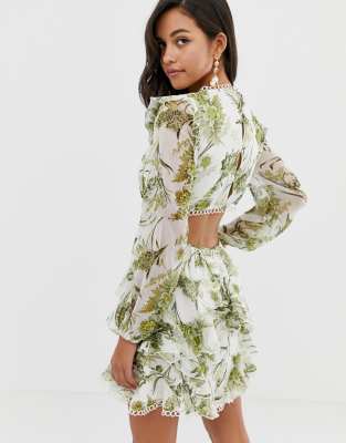 asos floral cluster embellished balloon sleeve mini dress