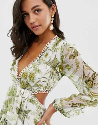 asos floral cluster embellished balloon sleeve mini dress