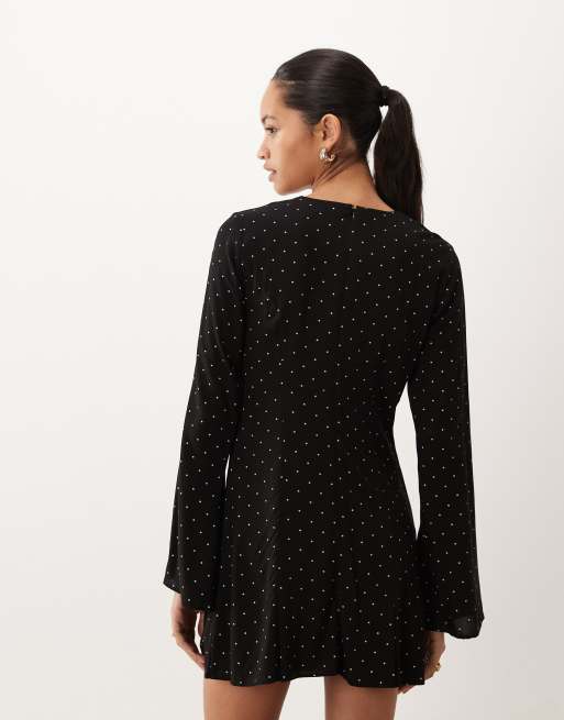 ASOS DESIGN long sleeve mini dress in mono spot, 4 of 4