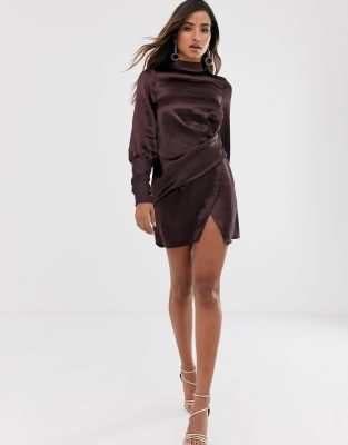 long sleeve satin mini dress