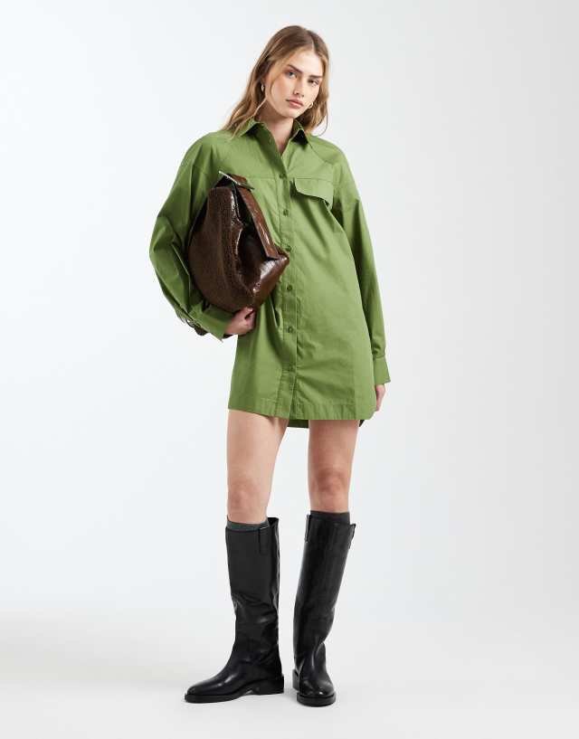 long sleeve knee length shirt dress ASOS DESIGN mini with front pockets in olive knee length collar dresses with long sleeves for teenagers
