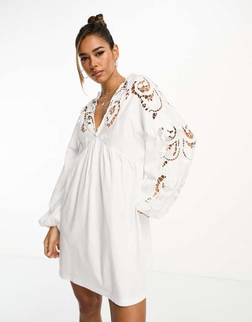 White long outlet sleeve smock dress