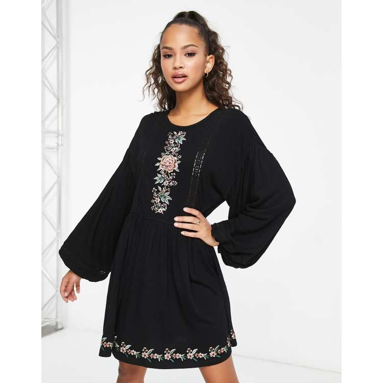 Black lace floral embroidered dress best sale