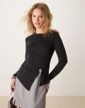 [ASOS DESIGN] ASOS DESIGN long sleeve modal twist top with silver trim in black S BLACK