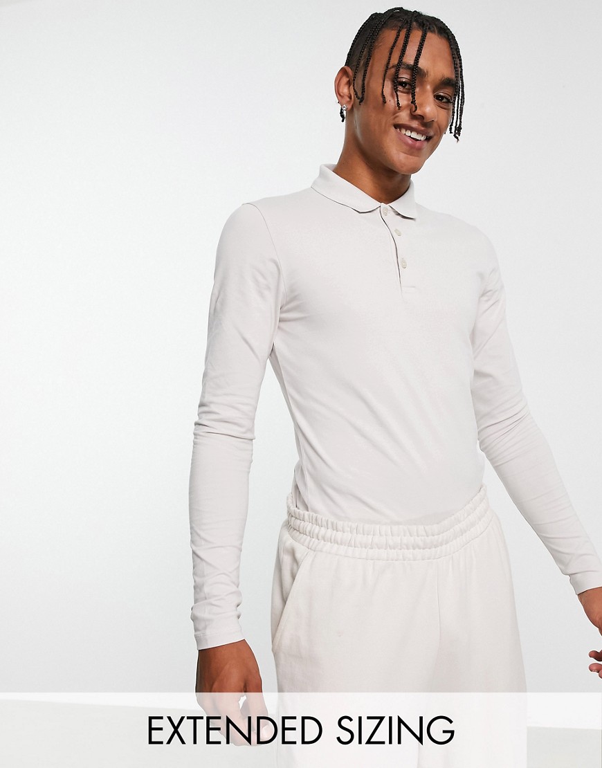 ASOS DESIGN long sleeve muscle fit jersey polo in off white