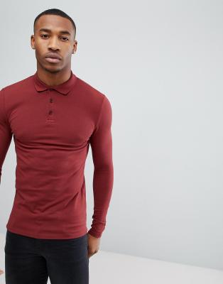 mens muscle fit long sleeve polo
