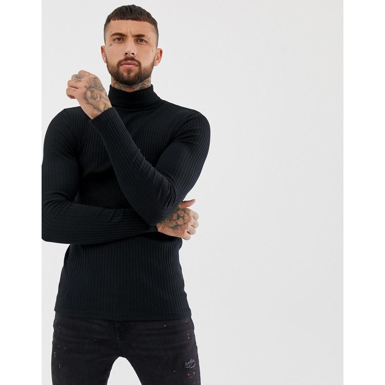 ASOS Design long sleeve muscle t-shirt with turtleneck in black