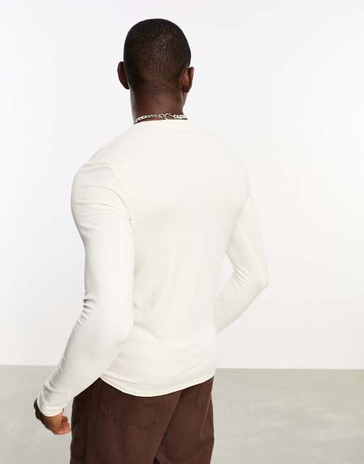 ASOS DESIGN long sleeve muscle fit t-shirt in cream | ASOS