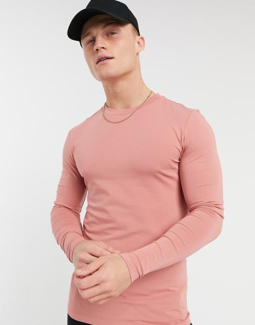 ASOS DESIGN long sleeve muscle fit tshirt in pink ASOS
