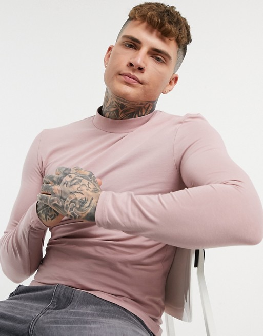 ASOS DESIGN long sleeve muscle fit turtle neck in lilac