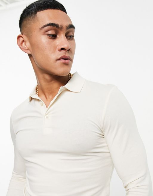FhyzicsShops DESIGN long sleeve muscle polo in cream