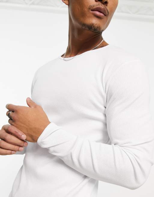 ASOS DESIGN long sleeve muscle rib t-shirt in white, 3 of 4