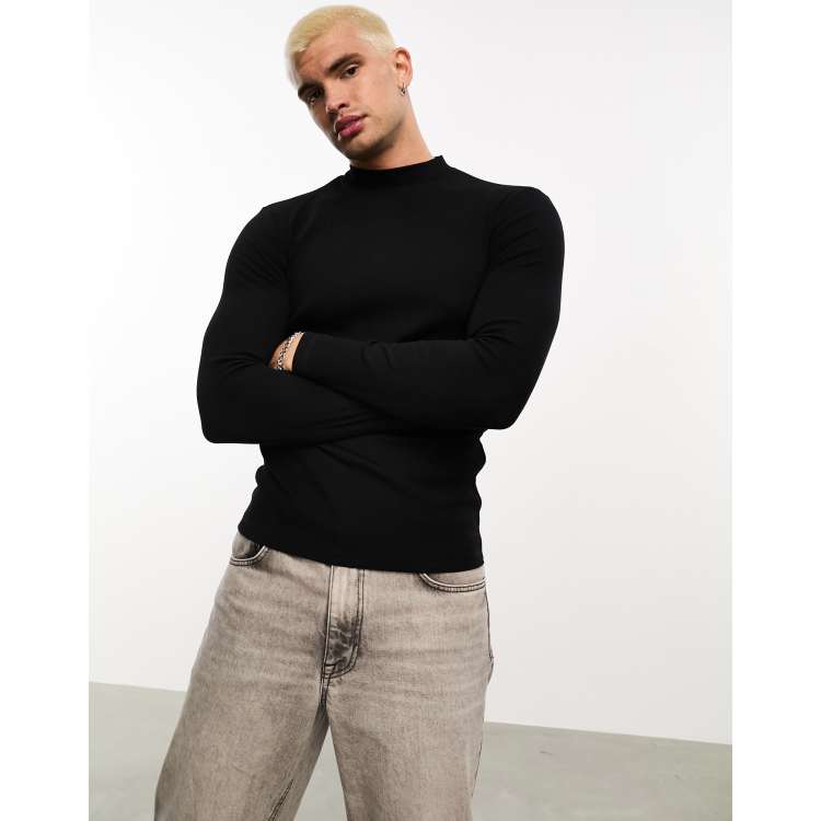 ASOS DESIGN long sleeve muscle ribbed t-shirt with turtle neck in