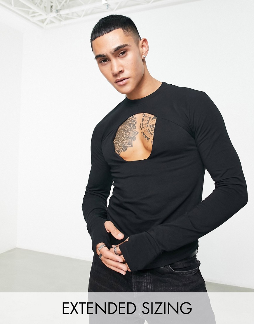 ASOS DESIGN long sleeve muscle t-shirt in black with cut out
