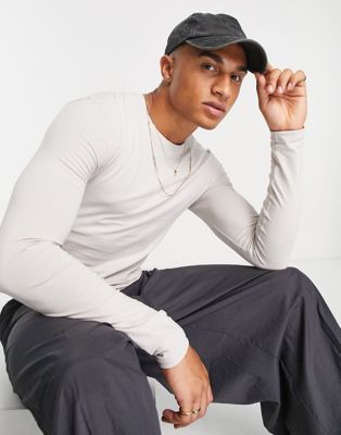 ASOS Design long sleeve muscle t-shirt in off white