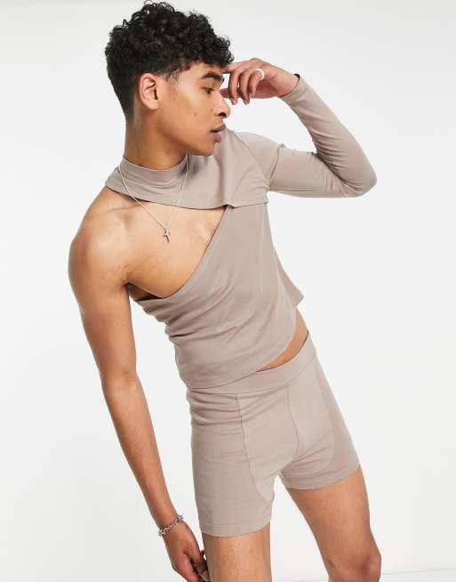 ASOS DESIGN long sleeve muscle with one shoulder in brown - part of set | ASOS