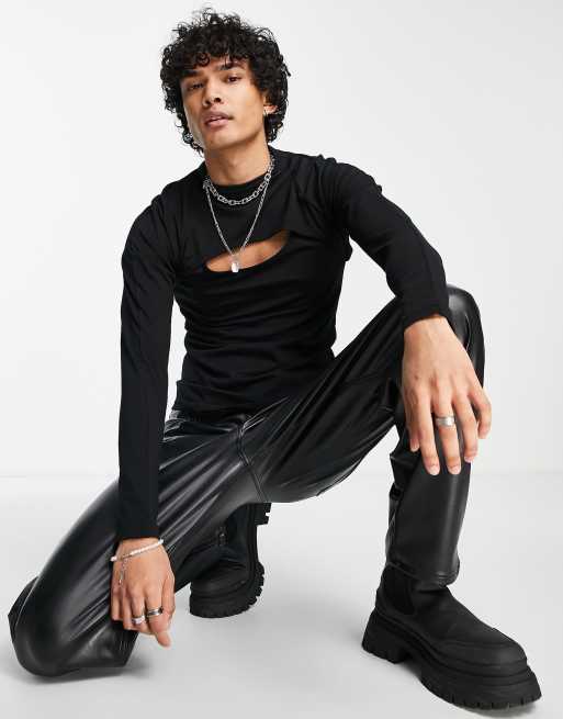 ASOS DESIGN long sleeve muscle t-shirt with shrug and turtleneck in black
