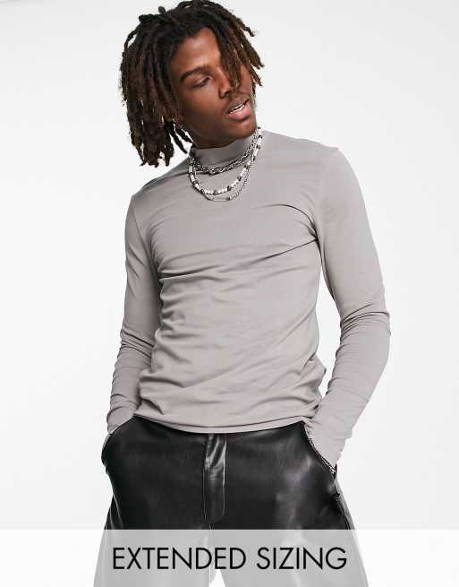 ASOS DESIGN long sleeve muscle t-shirt with turtle in grey