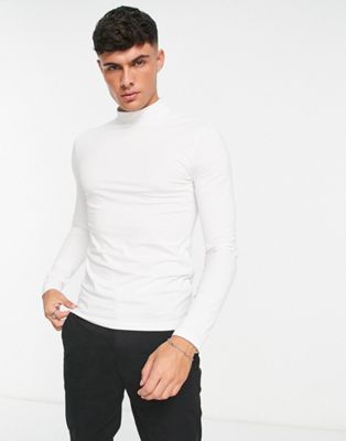 ASOS Design long sleeve muscle t-shirt with turtle in white