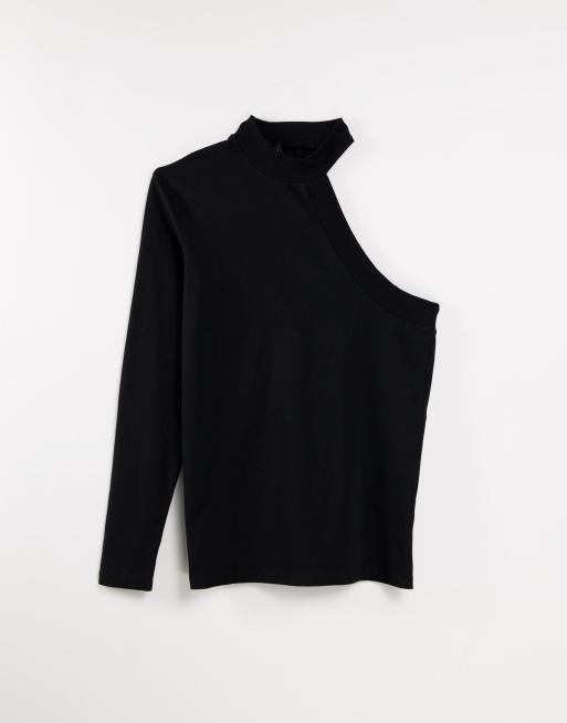 Asos Design Long Sleeve Muscle T Shirt With Turtle Neck And One Shoulder In Black Asos 