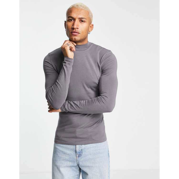 ASOS DESIGN long sleeve muscle t-shirt with turtle neck in washed black