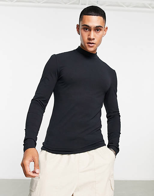 ASOS Design long sleeve muscle t-shirt with turtleneck in black 