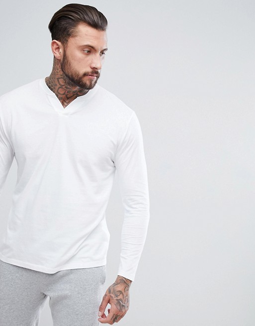 ASOS DESIGN long sleeve notch neck t-shirt in white | ASOS