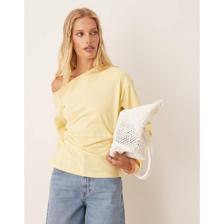 ASOS DESIGN long sleeve off shoulder corset waist tee in