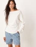 [ASOS DESIGN] ASOS DESIGN long sleeve off-shoulder corset waist tee in white L Coconut milk