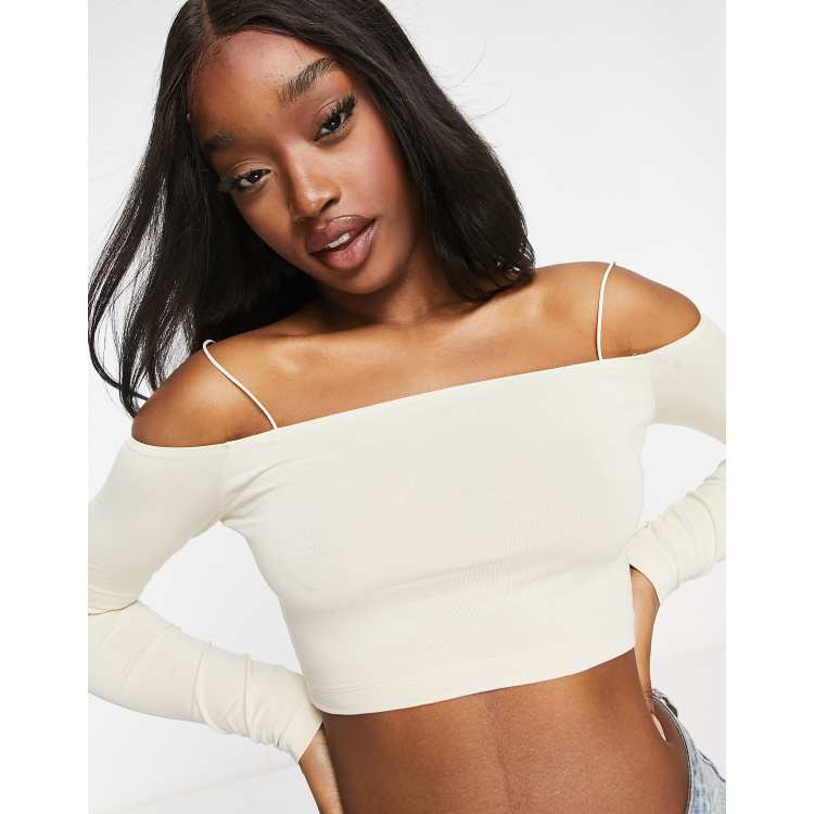 Off the shoulder white 2025 crop top long sleeve