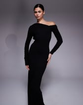 ASOS DESIGN high neck slash shoulder maxi dress with open back in black ...