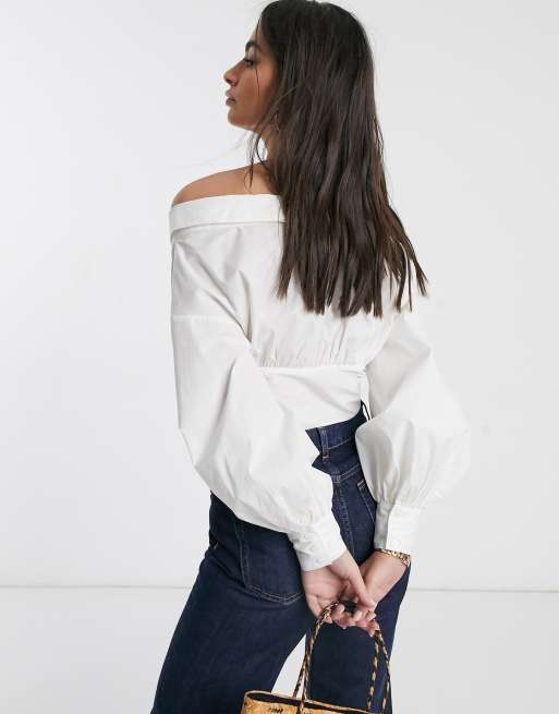 White off the outlet shoulder tie front top