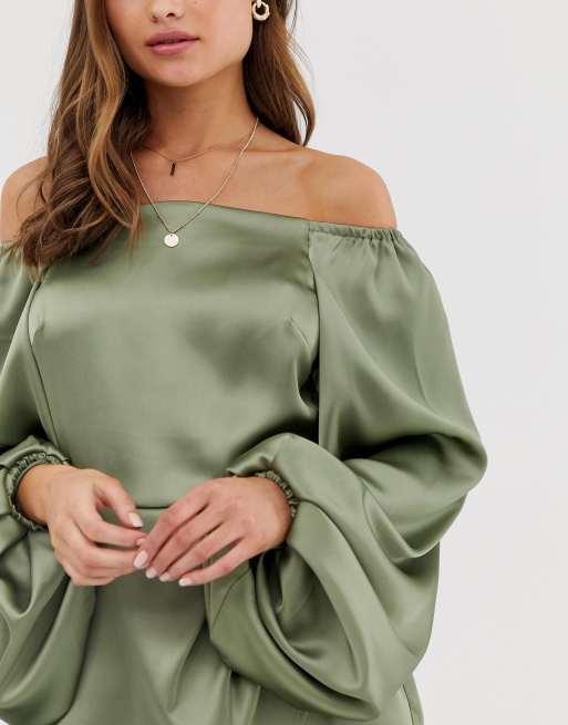 ASOS DESIGN long sleeve off shoulder top in satin