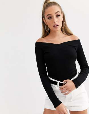 black long sleeve bardot top