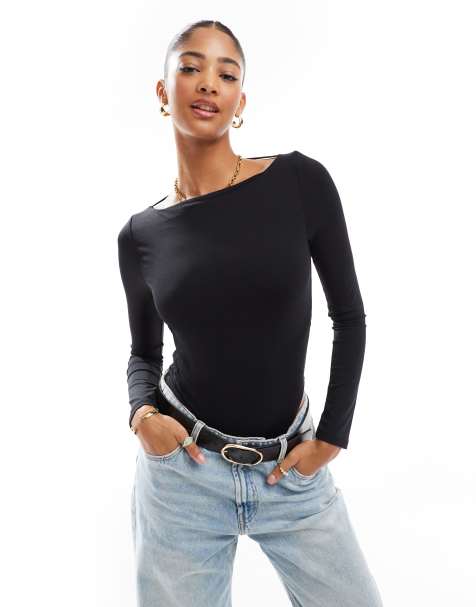ASOS DESIGN long sleeve open back body in black - view 1