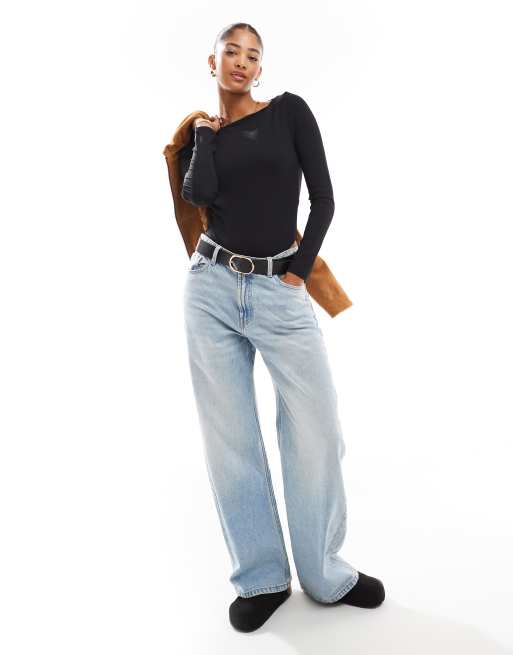 ASOS DESIGN long sleeve open back body in black