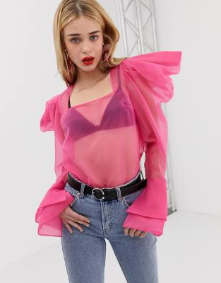 ASOS DESIGN long sleeve organza blouse 