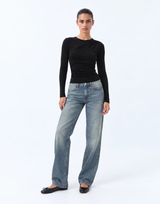 ASOS DESIGN long sleeve overlay wrap top in black, 8 of 8