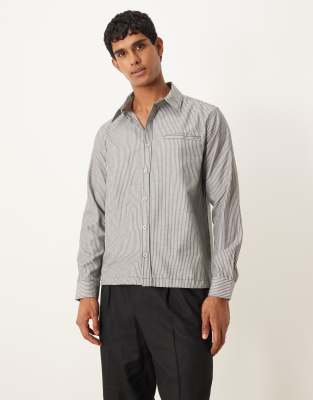 Asos Design Long Sleeve Overshirt With Square Collar In Gray