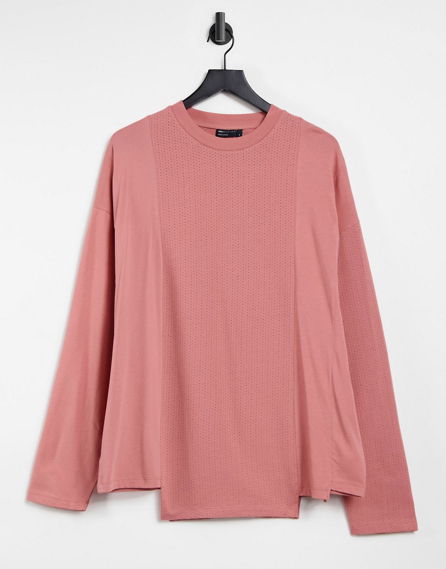 ASOS DESIGN long sleeve oversized contrast t-shirt in blush pink-Red