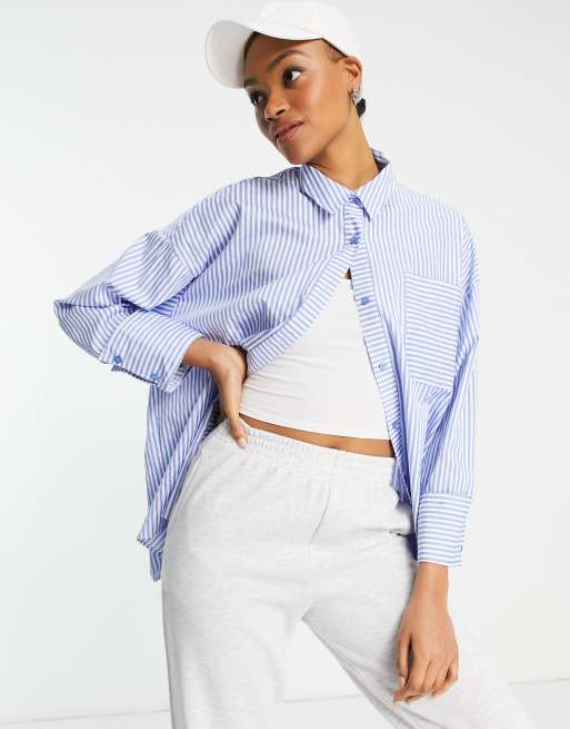 ASOS DESIGN super oversized blue and white stripe shirt