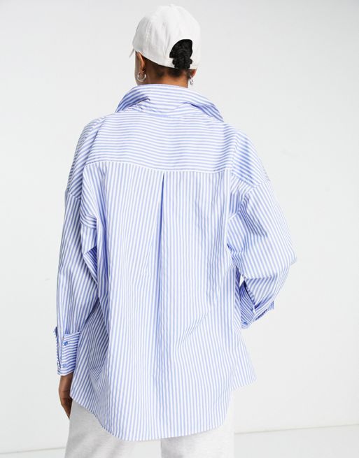 ASOS DESIGN super oversized blue and white stripe shirt